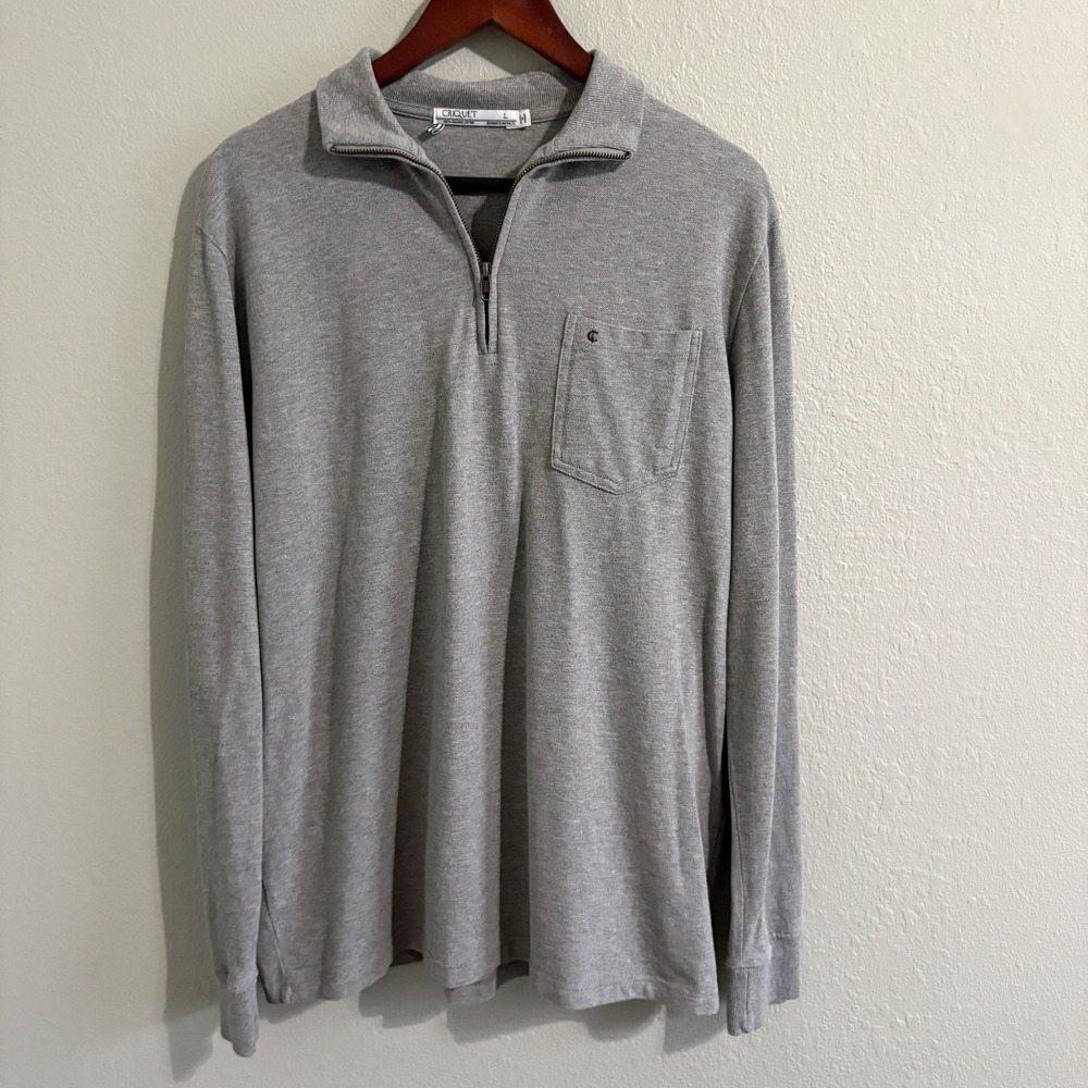 Criquet Men's L Gray Organic Cotton Quarter Zip Polo Pullover Long Sleeve Read